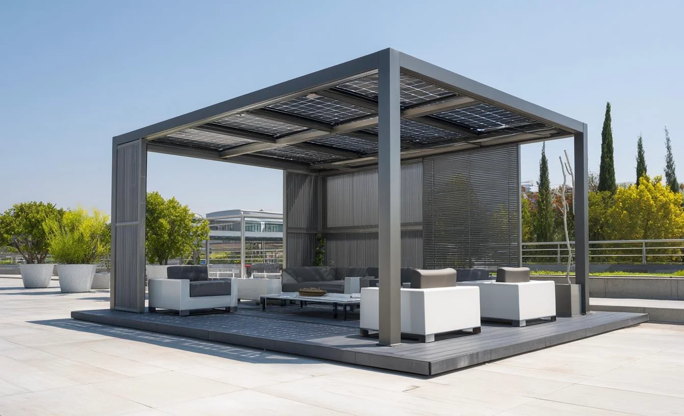 Pérgola solar premium en Alicante — vidrio-vidrio full-black